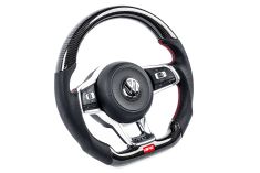 Volkswagen Golf 7 R GTI Jetta Carbon Fiber Black Perforated Leather Red Stitches Steering Wheel Paddle Shifts APR MS100201 - Euro Car Electronics - eurocarupgrades.com.au