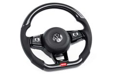 Volkswagen Golf 7 R GTI Jetta Carbon Fiber Black Perforated Leather Silver Stitches Steering Wheel Paddle Shifts APR MS100202 - Euro Car Electronics - eurocarupgrades.com.au